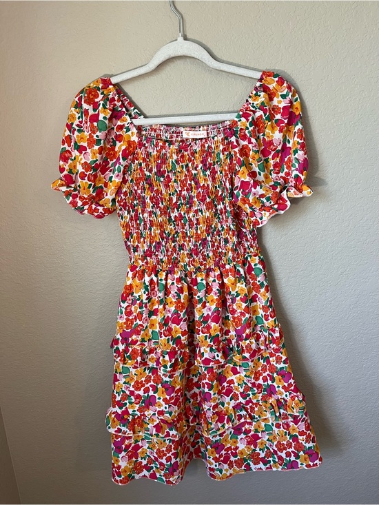 kirundo Dresses & Skirts - Kirundo Floral Smocked Mini Dress Small Puff Sleeve Tiered Cottagecore Spring